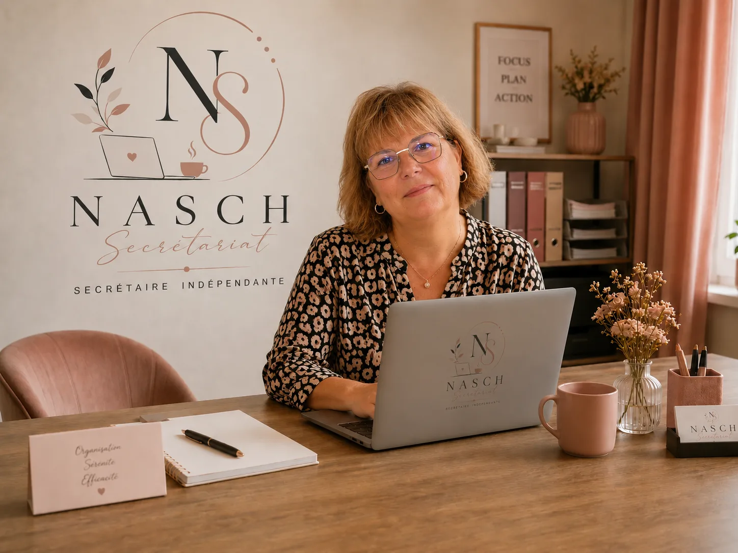 Nadine Schelcher à son bureau de secrétariat